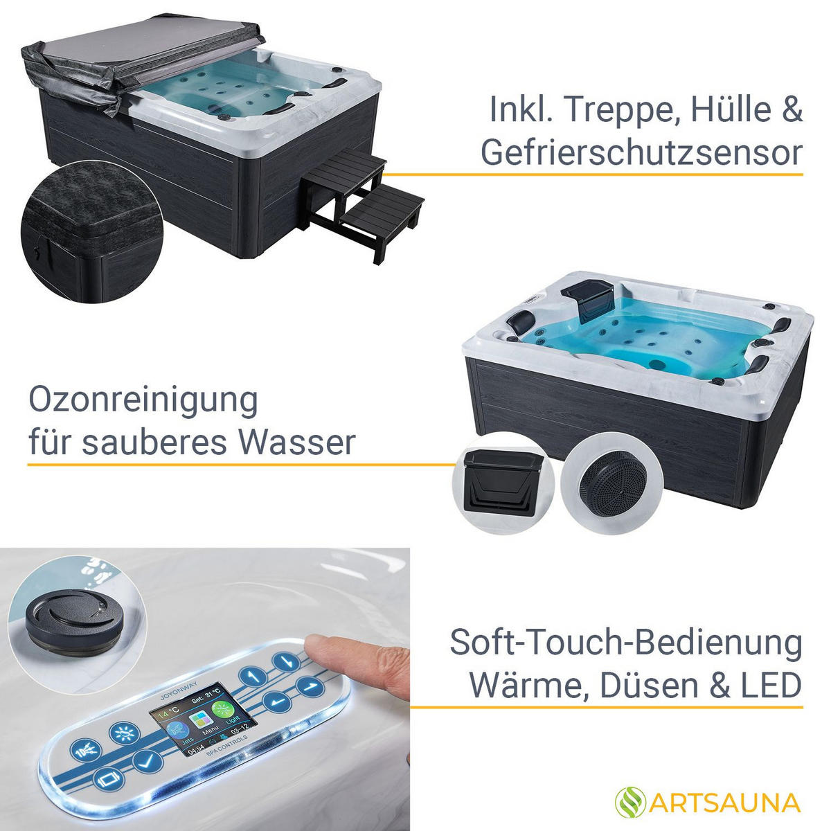 WHIRLPOOL Oasis mit Treppe Outdoor - Anthrazit, Kunststoff (210/80/160cm) - Artsauna