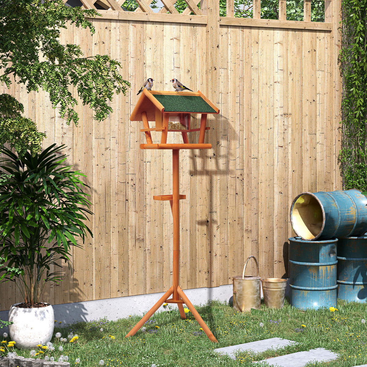 VOGELFUTTERSTATION DE-17837 mit Plattform & Nistkasten Natur - Braun, Holz (37.5/42/44cm) - ComfortXL