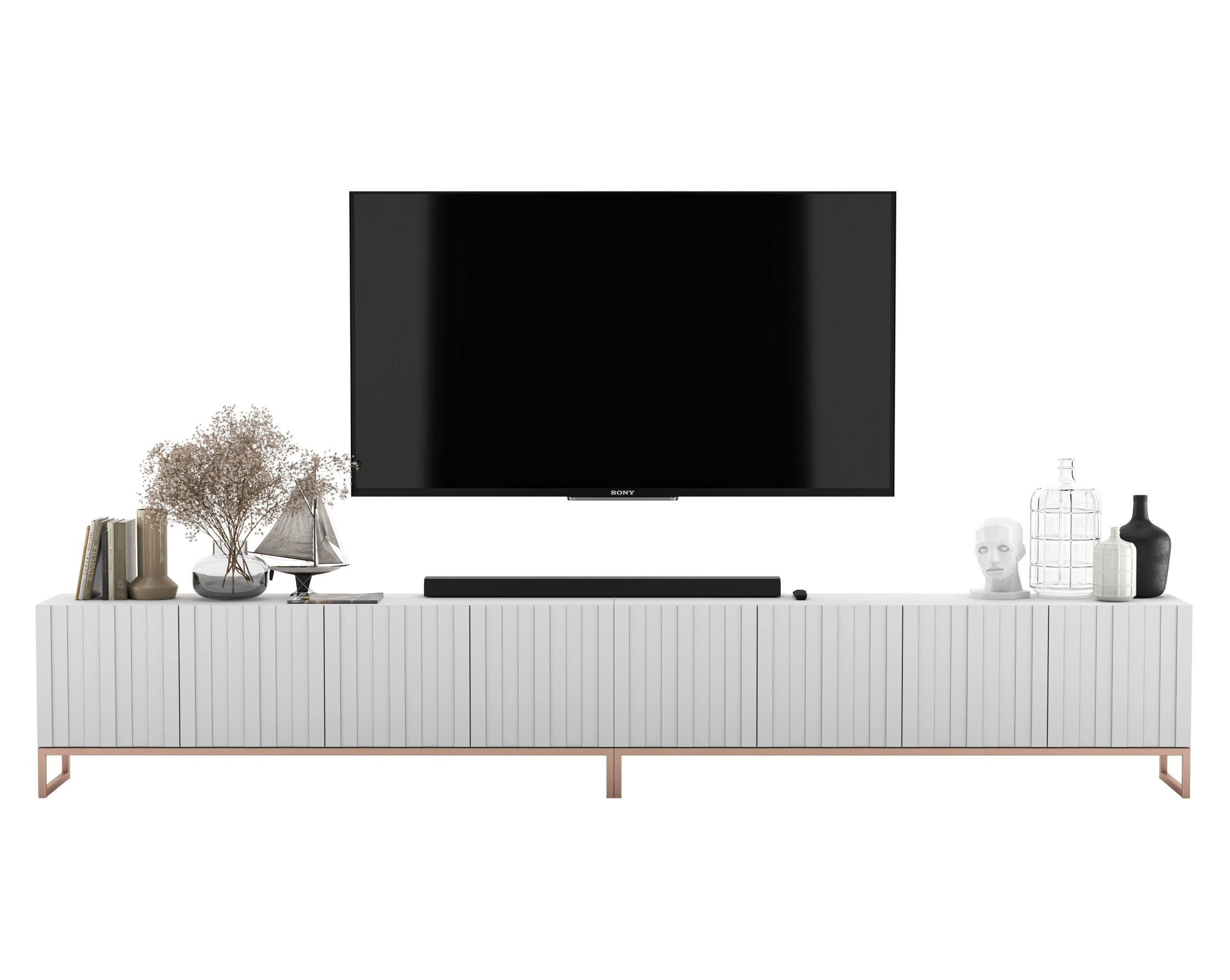 TV-LOWBOARD 2-er Set Elpis Weiß Matt mit Metallrahmen 150 cm - Weiß/Kupferfarben, Holzwerkstoff/Metall (300/51.5/36.5cm) - Meble Lindner