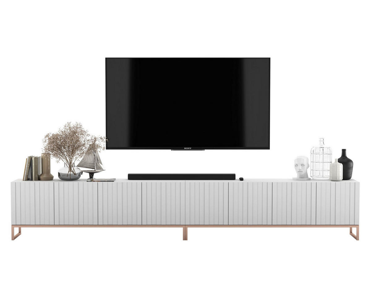 TV-LOWBOARD 2-er Set Elpis Weiß Matt mit Metallrahmen 150 cm - Weiß/Kupferfarben, Holzwerkstoff/Metall (300/51.5/36.5cm) - Meble Lindner
