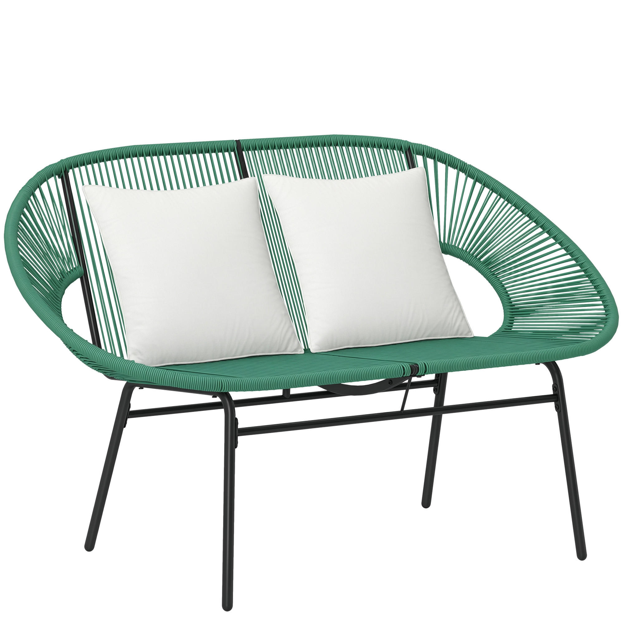 GARTENBANK 2-Sitzer DE-13604 2-Sitzer mit Seilgeflecht, 2 Kissen Dunkelgrün - Dunkelgrün, Metall (132/83/72cm) - ComfortXL