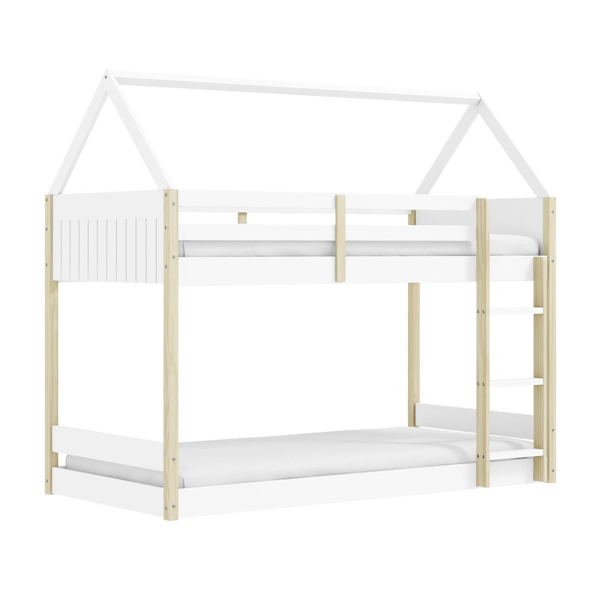 MONTESSORI Etagenbetten 90x190 cm in Hausform 104,7/200/174,9 cm - Weiß, Holz (190/90cm) - Calicosy
