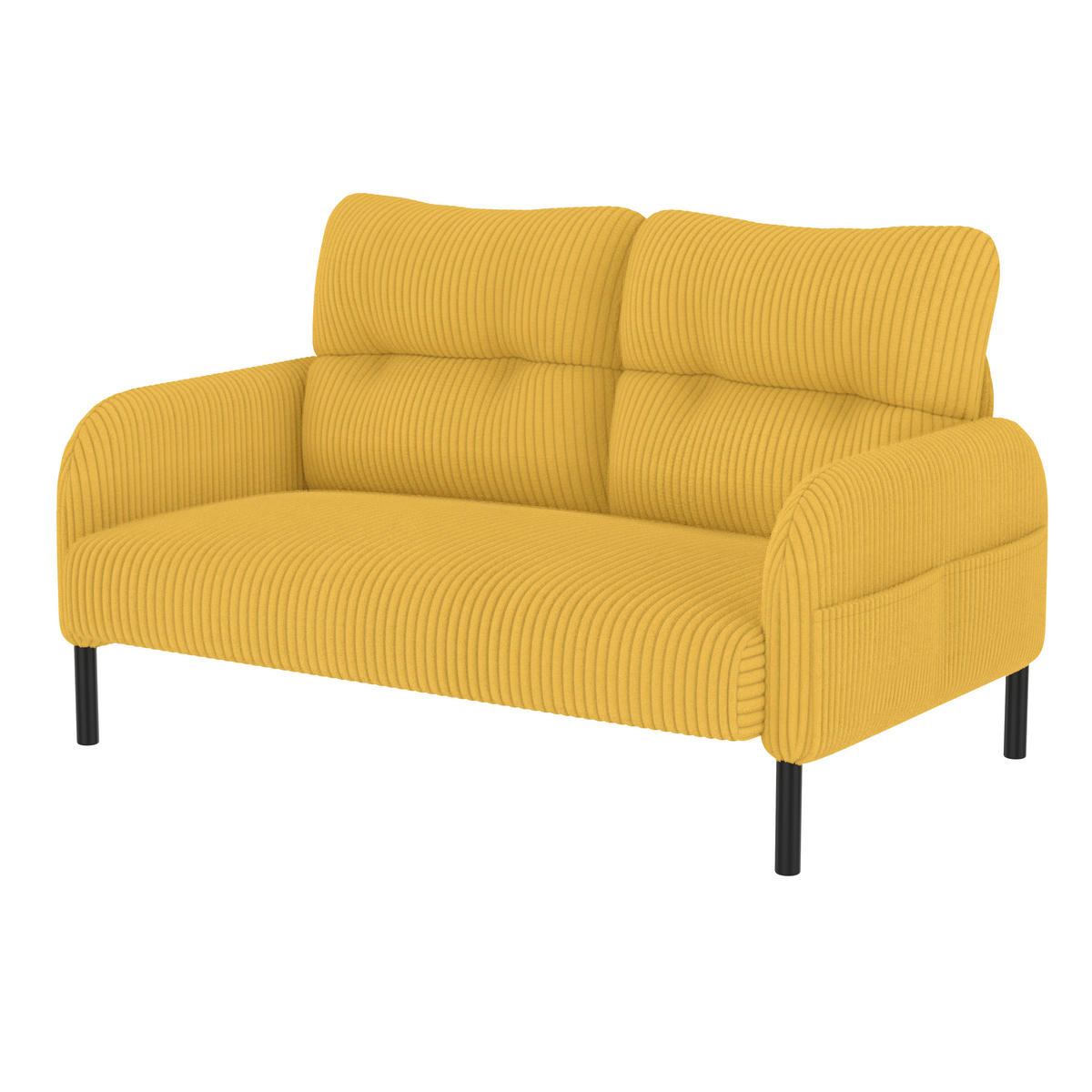 2-SITZER SOFA Cord Gelb mit Seitentasche - Gelb, Textil/Metall (120/79/75cm) - WISHDOR