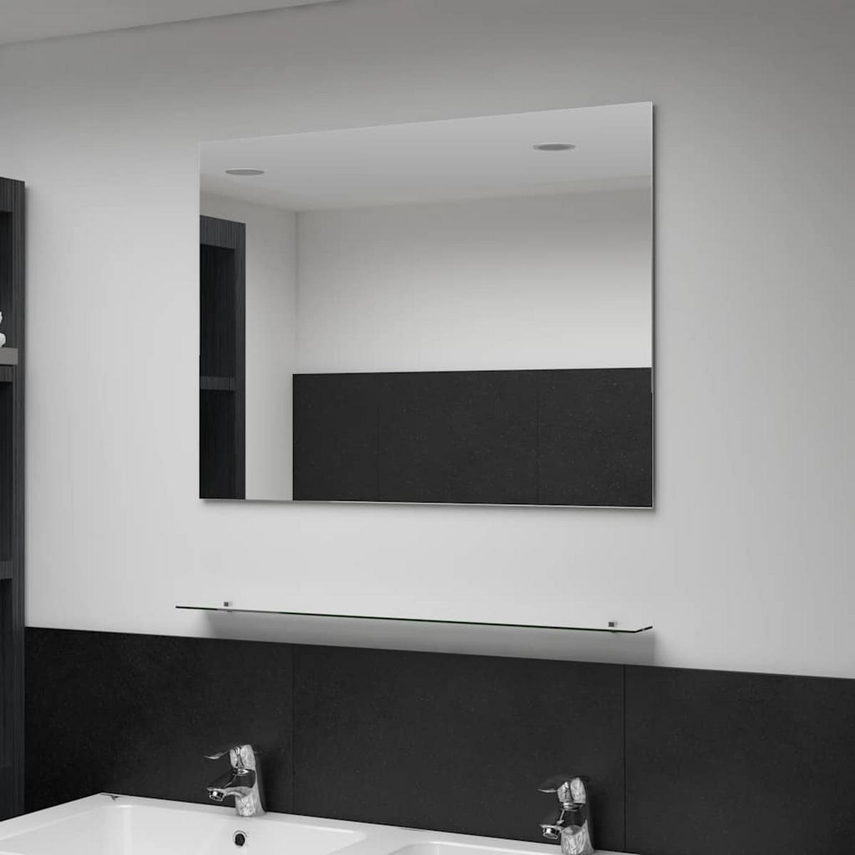 WANDSPIEGEL mit Regal 80×60 cm Hartglas - Silberfarben, Glas (80/60/10cm) - furnicato