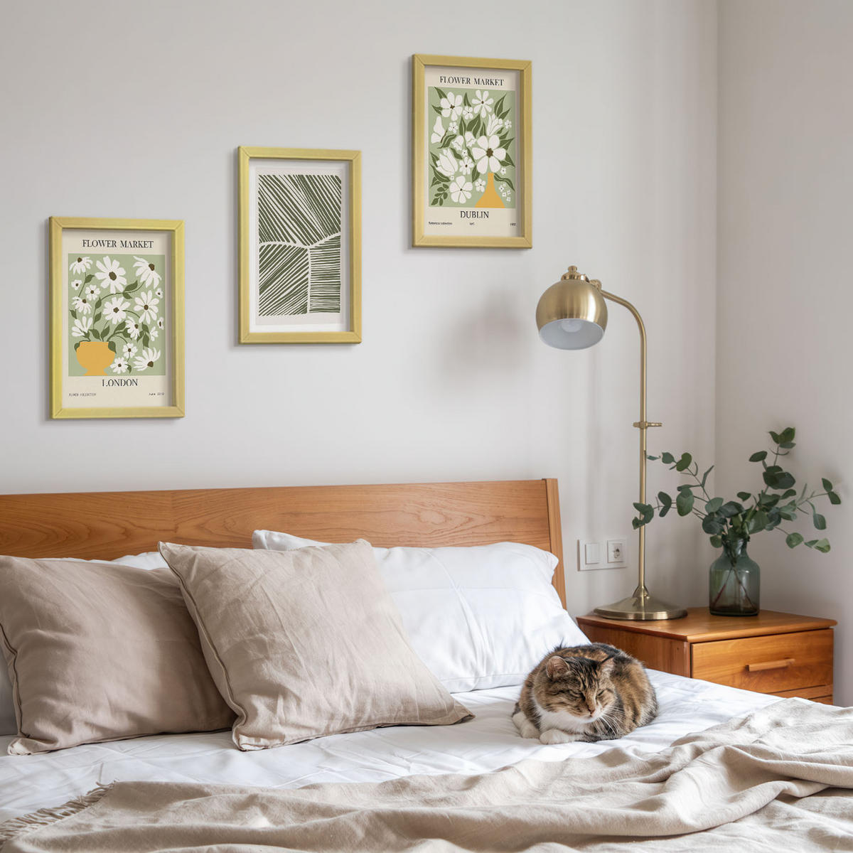 WANDBILDER 3er Set - 20x30 cm Goldrahmen - Blumenmuster London Dublin - Goldfarben, Kunststoff (20/30cm) - ArtPrintCave