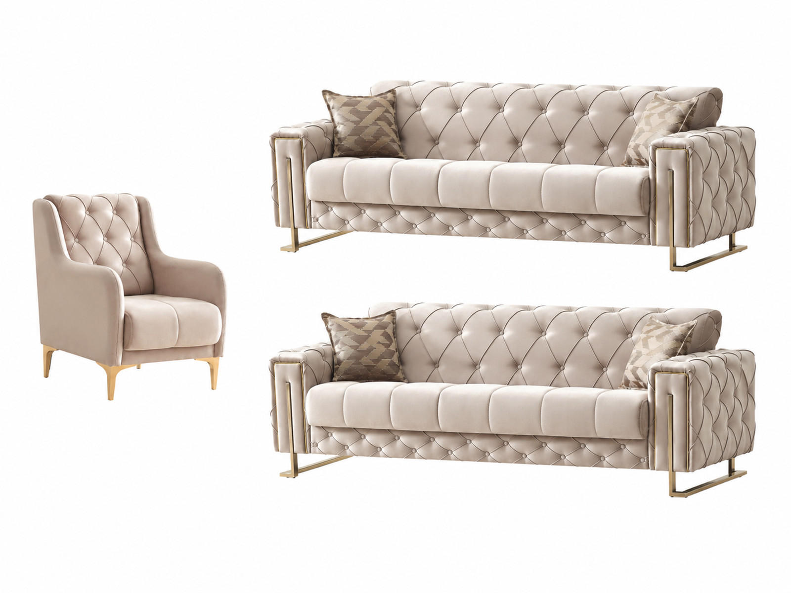 SITZGARNITUR Shimla, Beige Stellvariante 3+3+1 - Beige, Holzwerkstoff/Metall (220/80/100cm)