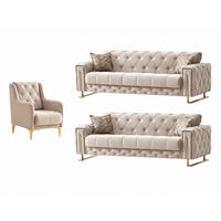 SITZGARNITUR Shimla, Beige Stellvariante 3+3+1 - Beige, Holzwerkstoff/Metall (220/80/100cm)