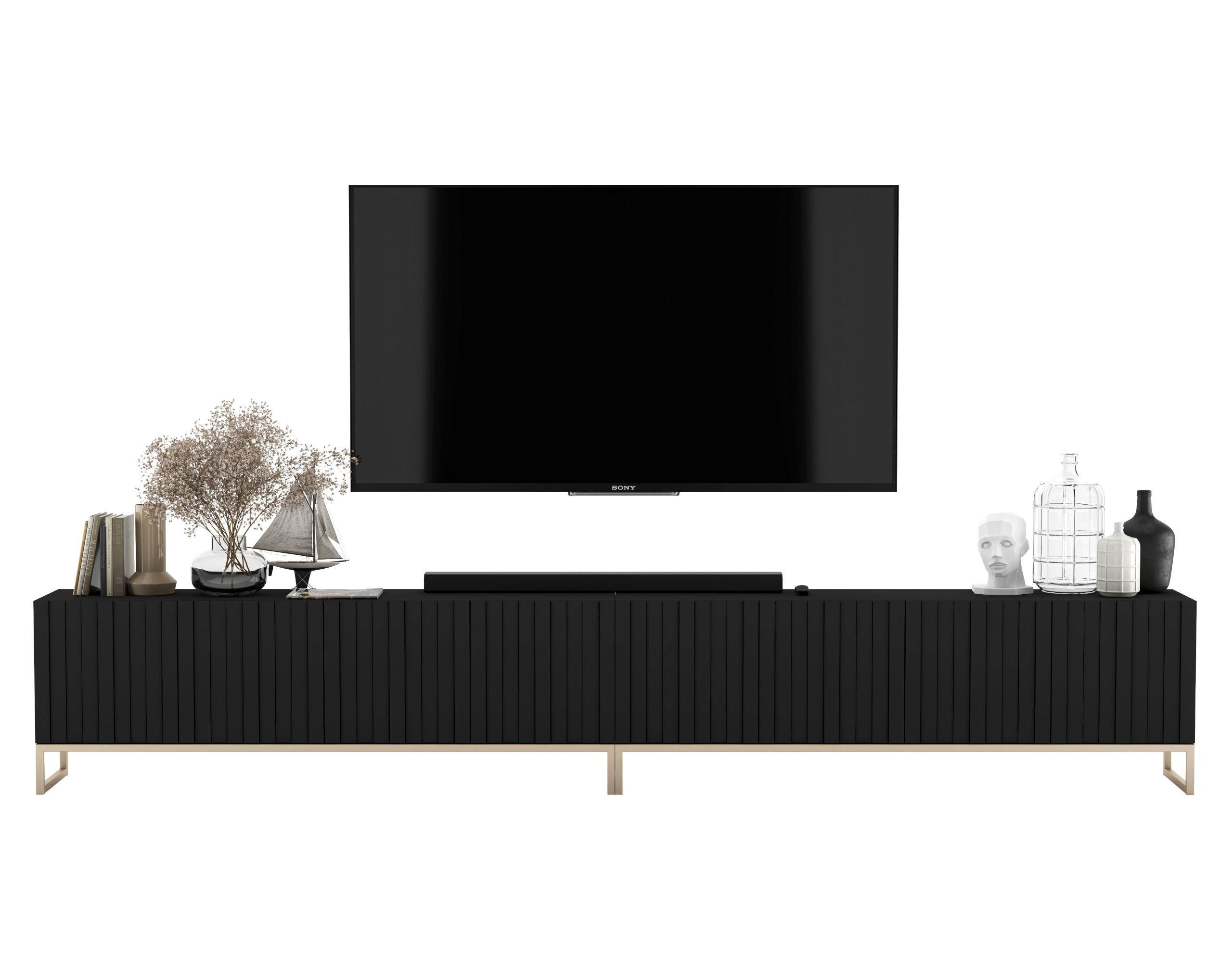 TV-LOWBOARD 2-er Set Elpis Schwarz Matt mit Metallrahmen 150 cm - Goldfarben/Schwarz, Holzwerkstoff/Metall (300/51.5/36.5cm) - Meble Lindner