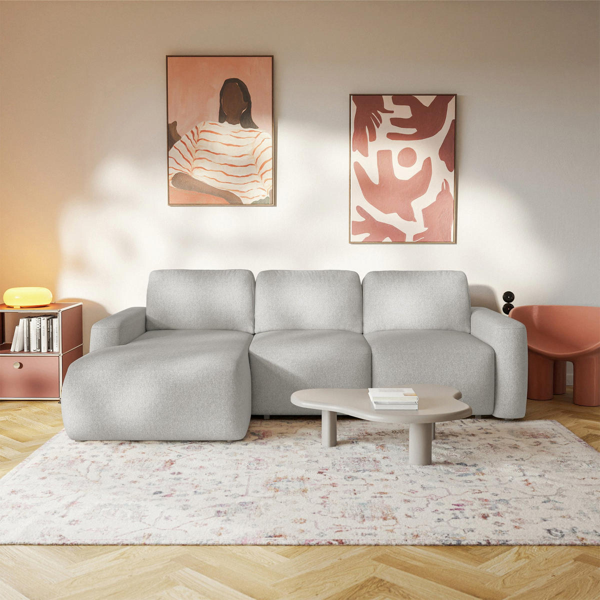 ECKSOFA Carnos Mini Graubeige Chenille - Taupe/Schwarz, Kunststoff/Textil (238/164cm) - Selsey