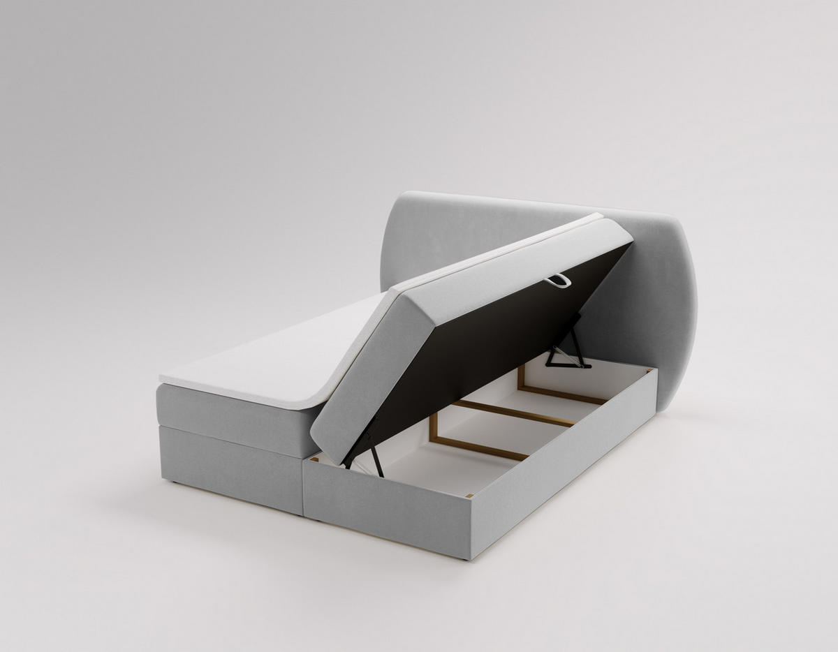 BOXBETT Bloom mit abgerundetem Kopfteil, Stoff Komodo Hellgrau 180x200 cm - Hellgrau, Holz (180/200cm) - Kaiser Möbel