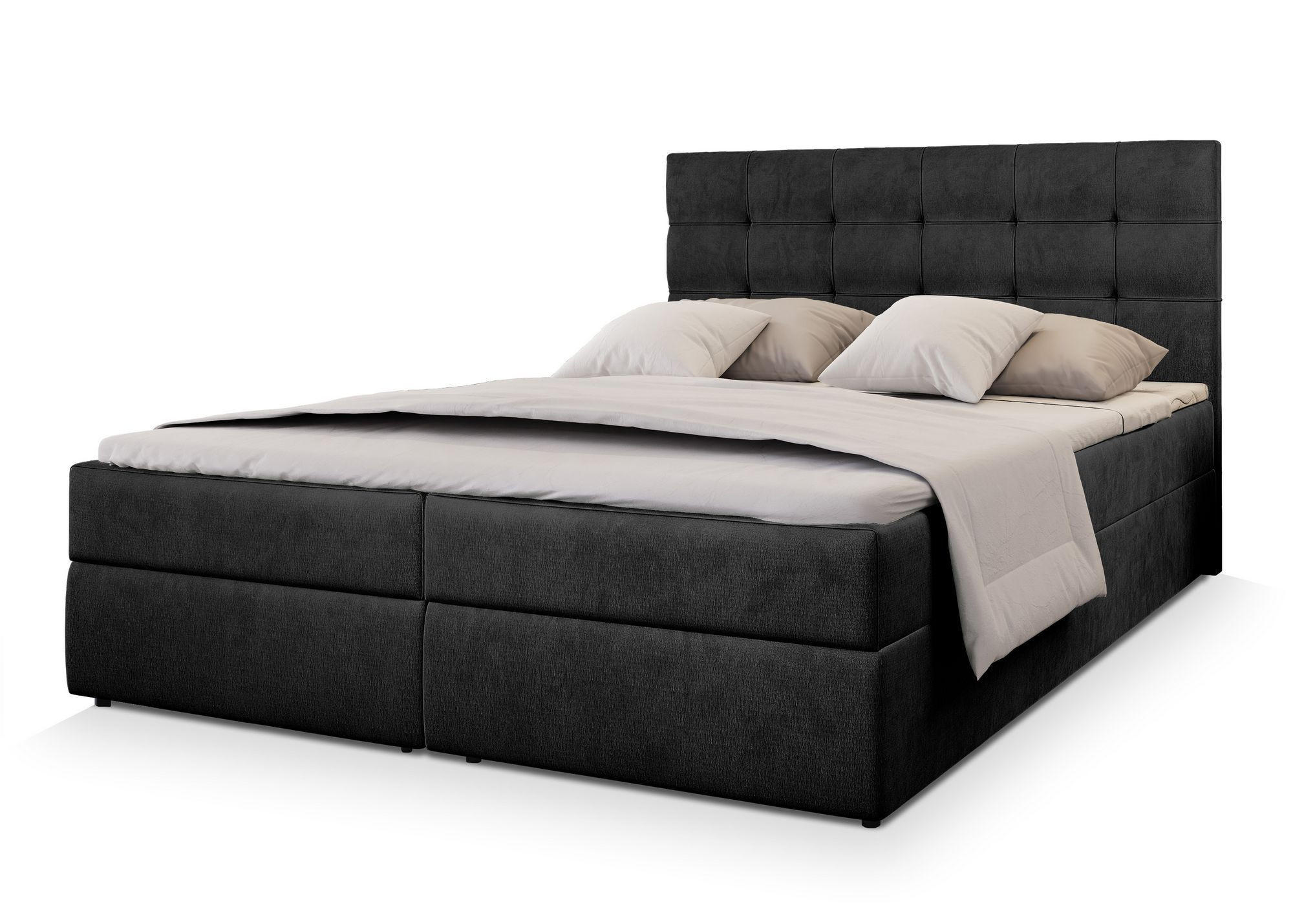 BOXBETT GLOS M 180x200 cm mit Matratze und Topper - Schwarz - Schwarz, Holz (180/200cm) - MASSENO