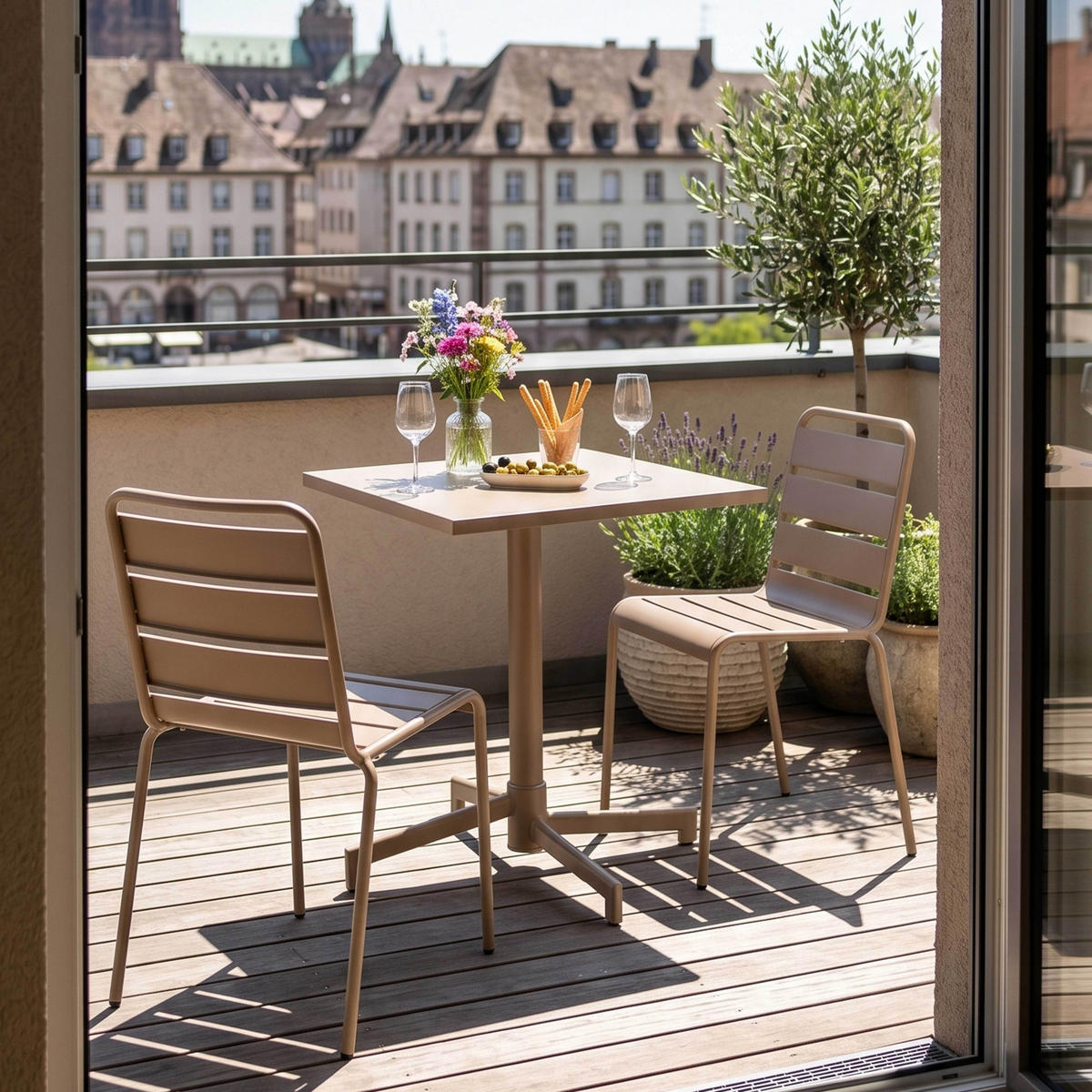 GARTENSET 3-tlg., Taupe - Taupe, Metall - Oviala