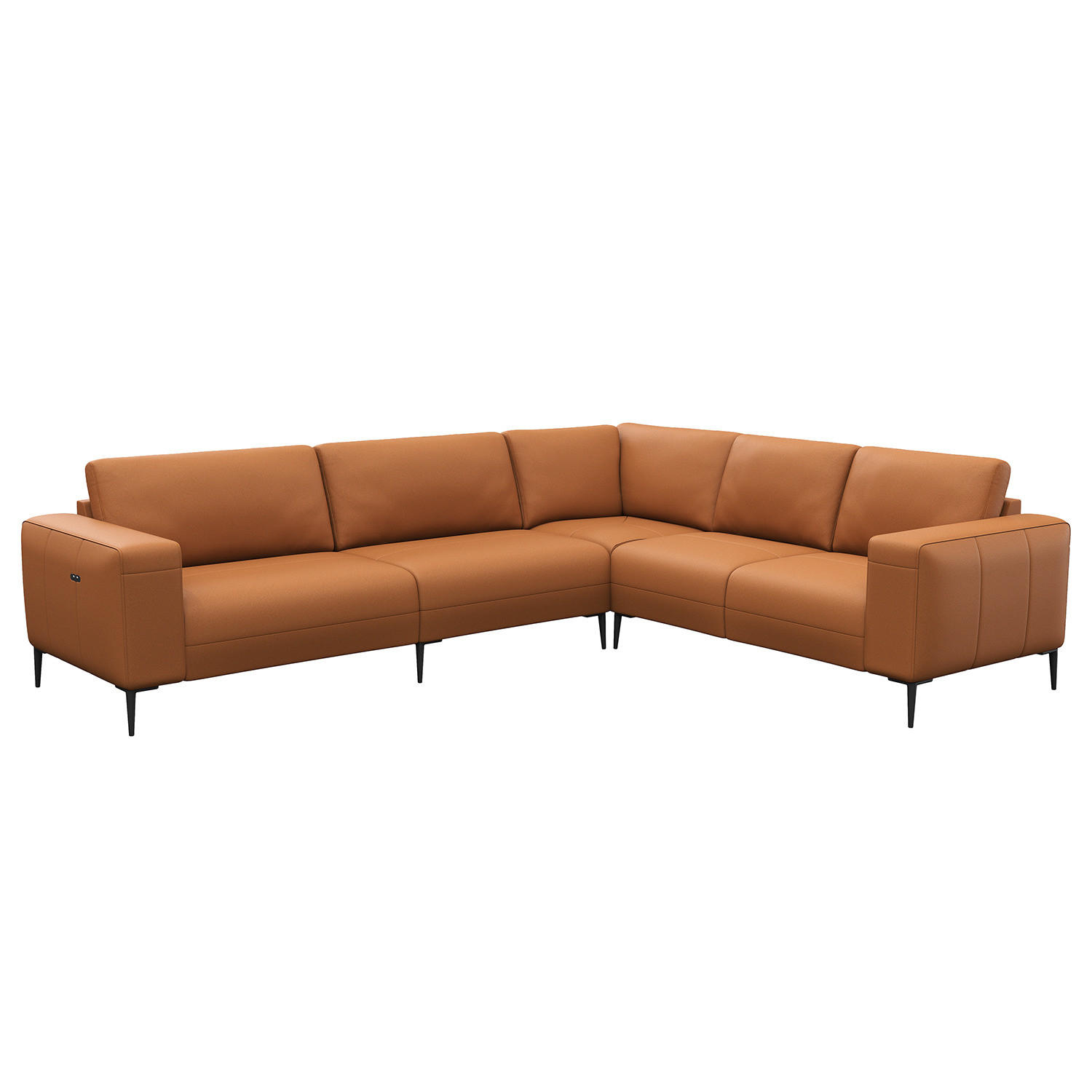 ECKSOFA mit Ottomane - Cognac/Schwarz, Leder/Metall (290/230cm) - home24