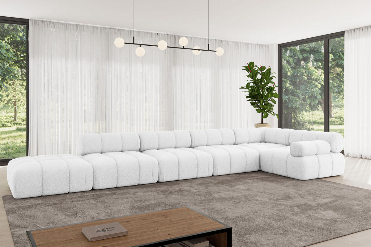 ECKSOFA modulares Sofa Felto-L3 - 475x190x70 cm Weiß Bouclé - Weiß, Holzwerkstoff/Textil (475/190cm) - ALTDECOR