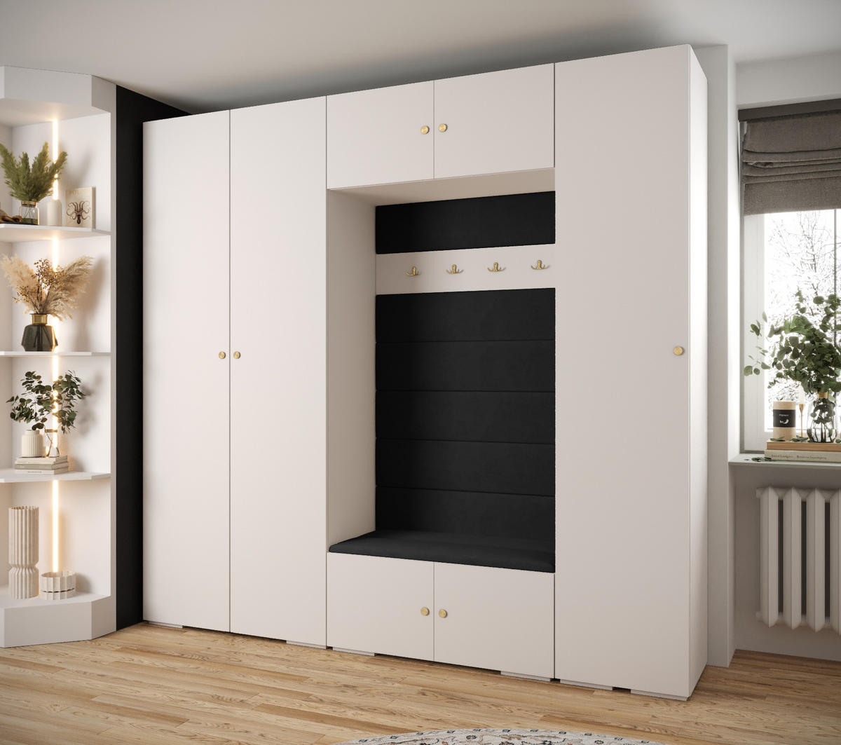GARDEROBEN-SET 236,7/250/47 - Goldfarben/Schwarz, Holz/Kunststoff (250/236.7/47cm) - Abiks Möbel
