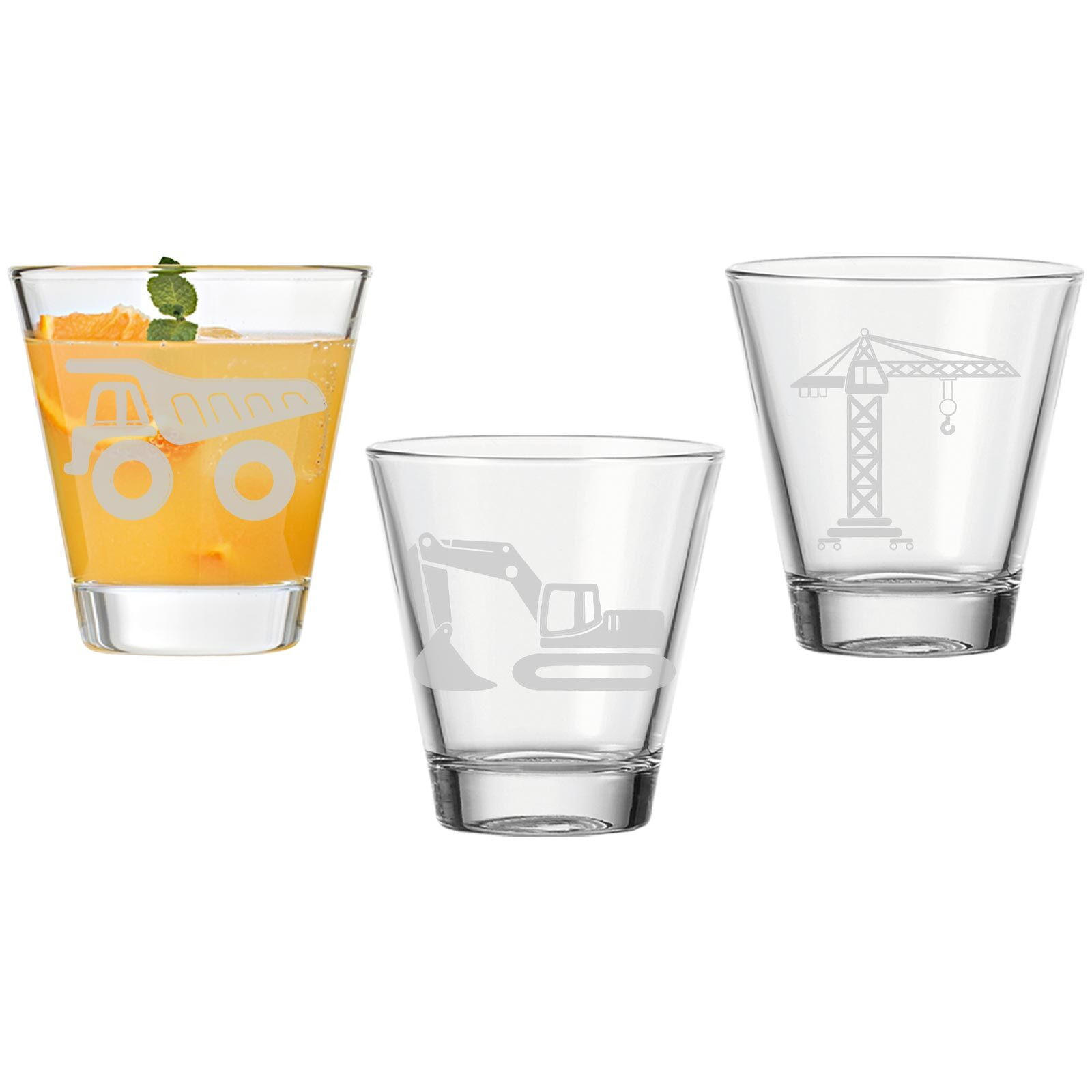 KINDERBECHER Baustellenfahrzeuge transparent 215 ml 3er Set - Transparent, Glas (0.215L) - LUXENTU