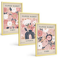 BILDER SET 3er Set - 40x60 cm Goldrahmen - Blumenmotive Tokio London Paris - Goldfarben, Kunststoff (40/60cm) - TULUP