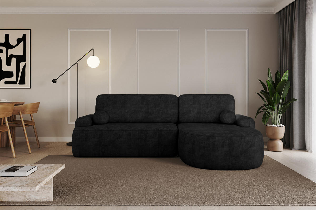 ECKSOFA mit Schlaffunktion und Bettkasten LIRA-L - 264x172x89 Schwarz - Schwarz, Holzwerkstoff/Textil (172/264cm) - ALTDECOR