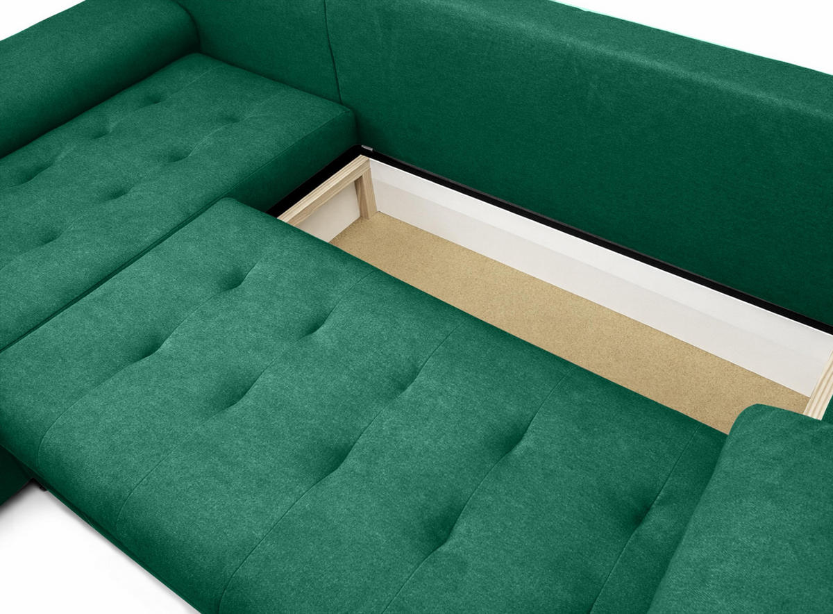 ECKSOFA L Form Manisa Grün 234/145/83 cm Links mit Schlaffunktion - Silberfarben/Grün, Kunststoff/Textil (145/234cm) - AX Living