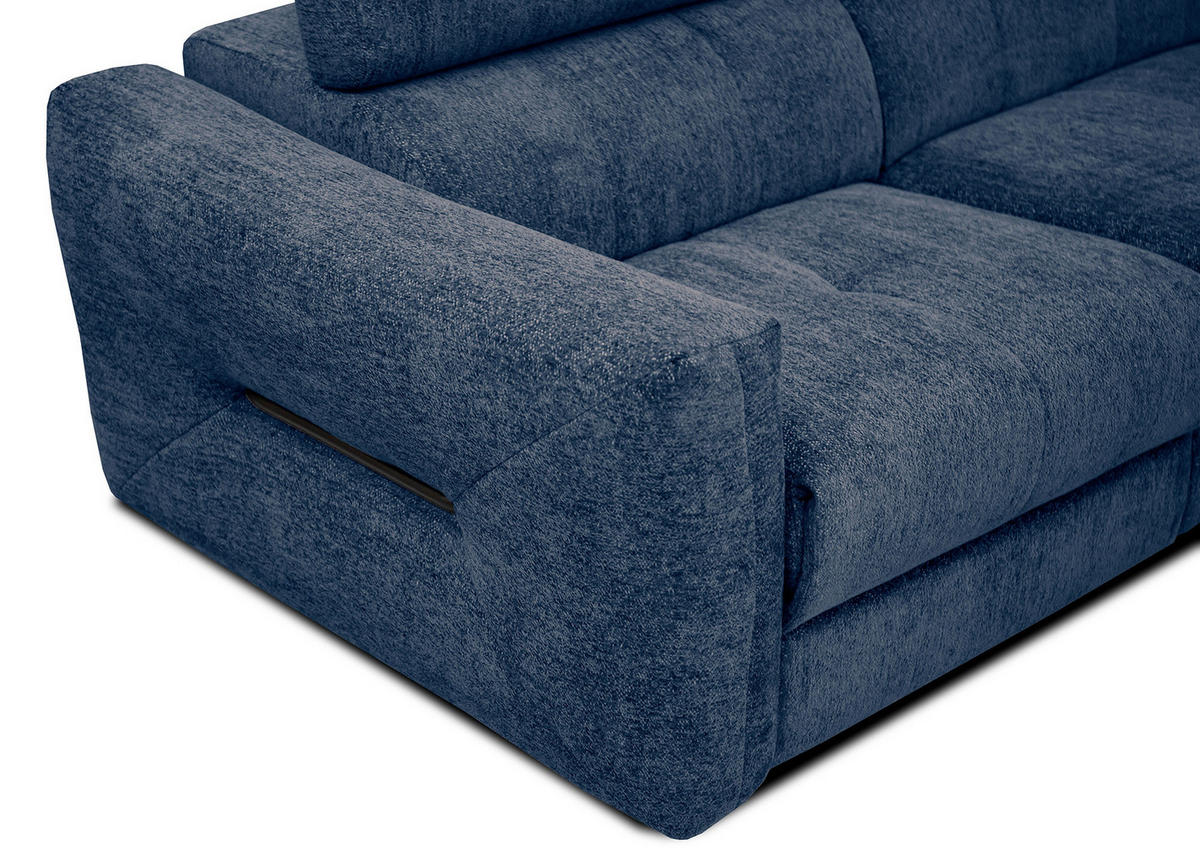 ECKSOFA CALVERA 5-Sitzer mit 1 Relaxfunktion, dunkelblau - Schwarz/Dunkelblau, Holzwerkstoff/Textil (297/239cm) - Courtois Laville