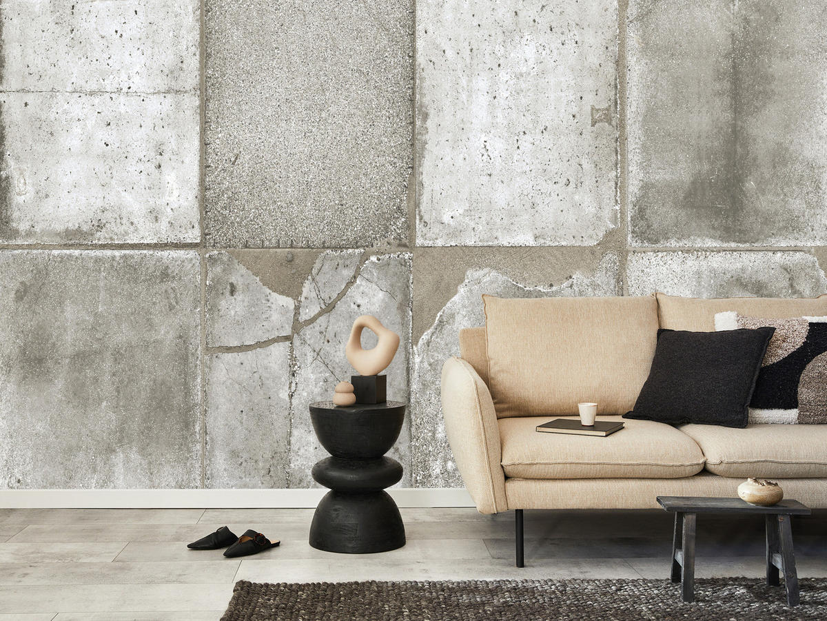 FOTOTAPETE Betonplatten Beton Optik Abstraktion 400x280 - Beige/Grau, Papier (400/280cm) - Muralo