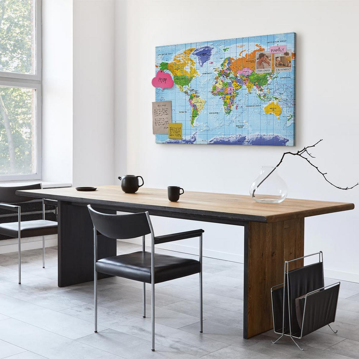 PINNWANDTAFEL Politische Weltkarte mit Flaggen Deutsch 90x60 cm - Blau, Holz (90/60cm) - artgeist