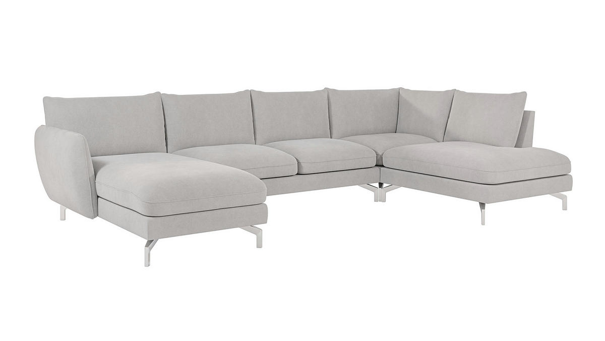 WOHNLANDSCHAFT Elou Silber Luxusmicrofaser - Chromfarben/Silberfarben, Textil/Metall (336/87/200cm) - S-Style Möbel