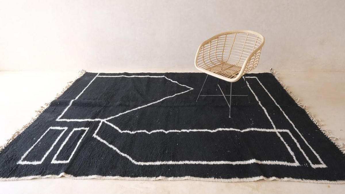 BERBERTEPPICH aus Marokko modern aus Wolle 140x 200 cm - Schwarz, Naturmaterialien (140/200cm) - AFK Living