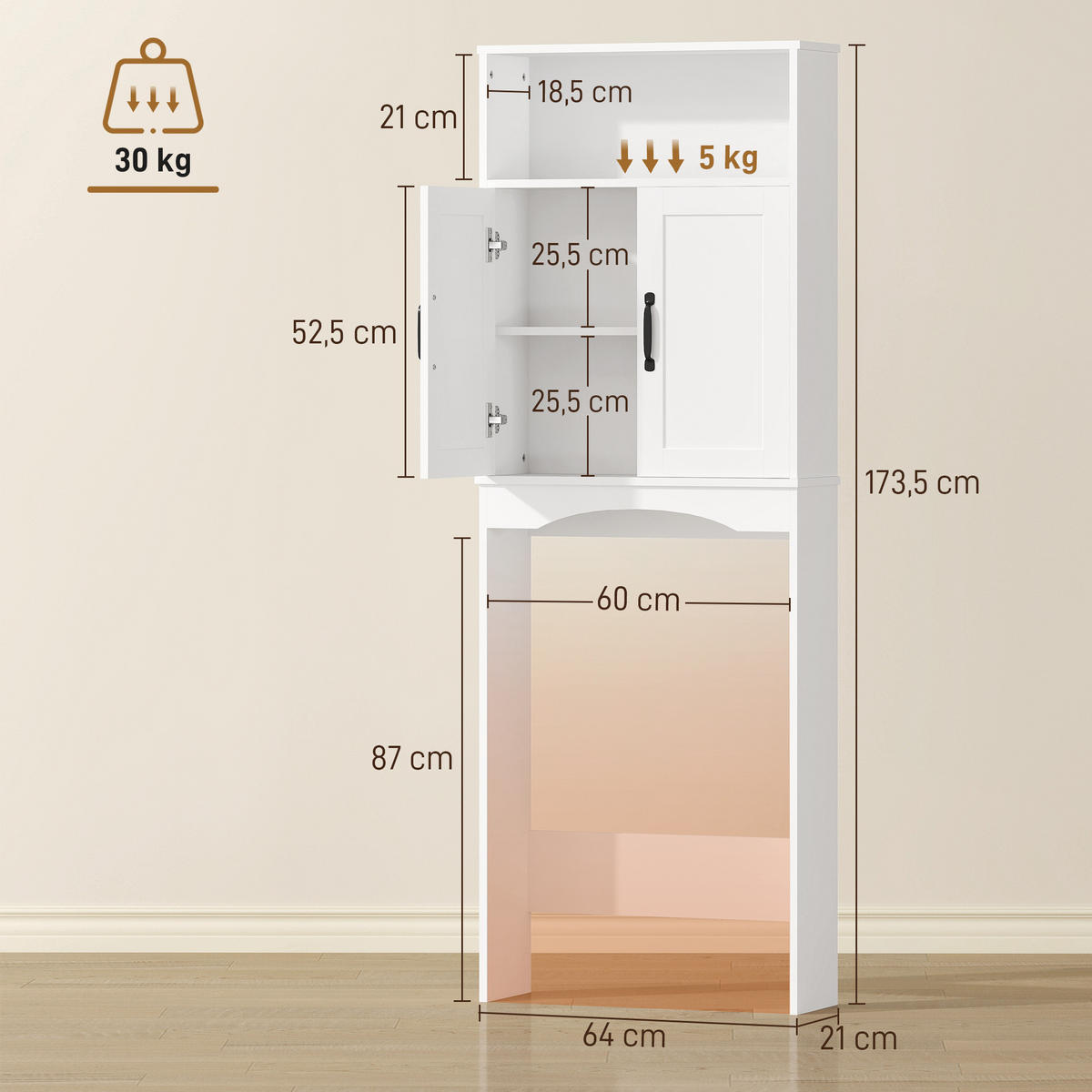 HÄNGESCHRANK Weiß 1 Stück - Weiß, Kunststoff (64/173.5/21cm) - GiPP