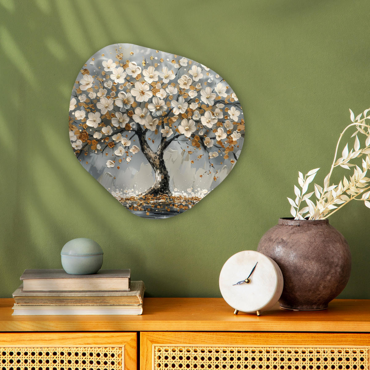 WANDBILD Baum - Gold - Blumen - Abstrakt - Kunst 40x40 cm - Goldfarben, Kunststoff (40/40cm) - MuchoWow