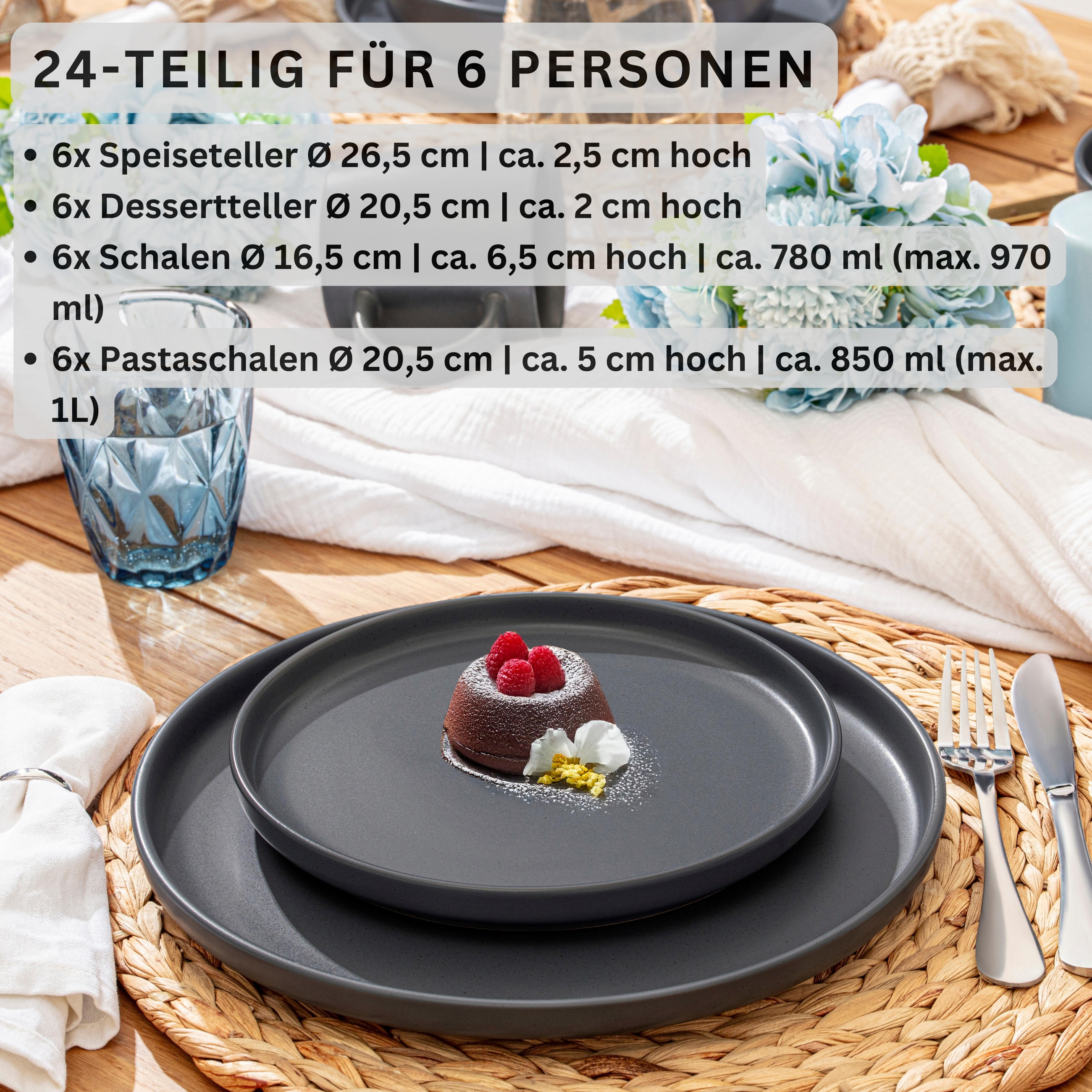 TAFELSERVICE LEEDS NIGHTSKY - 24 teilig aus Steingut - Dunkelgrau, Stein (26.5/6.5/26.5cm) - Sänger