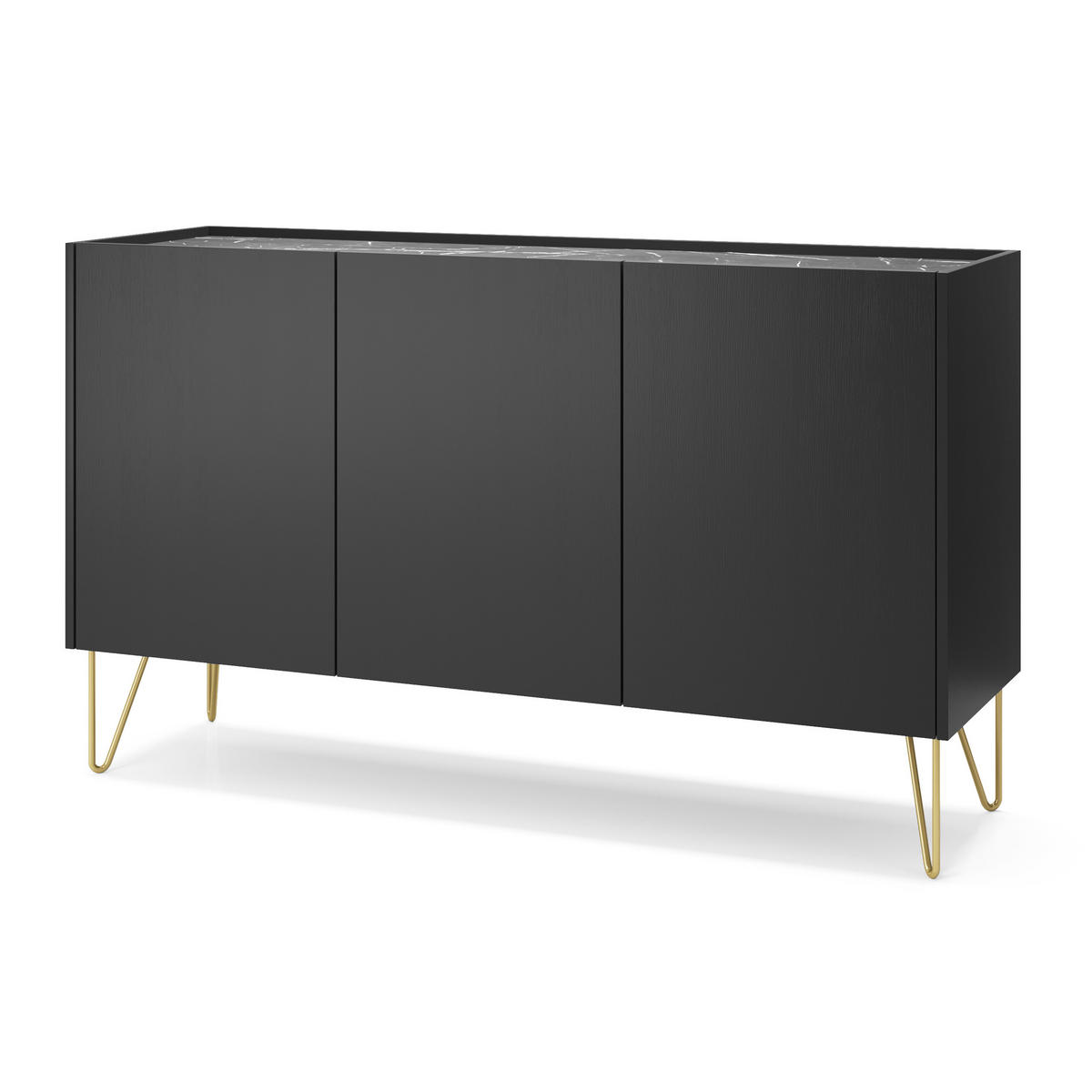 SIDEBOARD ARMONIA 144/83/37 cm mit 3 Türen Schwarz - Schwarz, Holzwerkstoff (144/83/37cm) - MASSENO