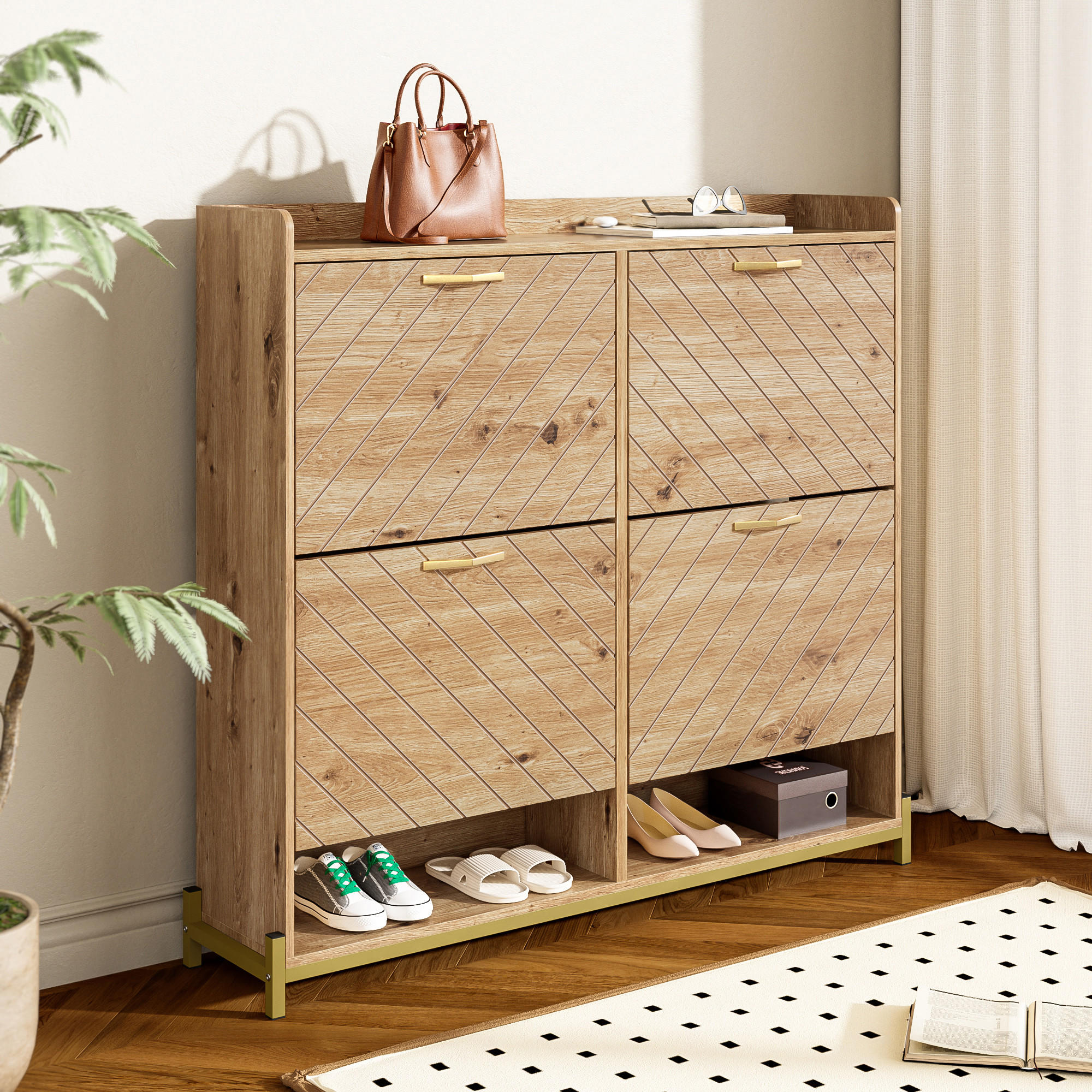 SCHUHSCHRANK 4 Türen Holzoptik - Naturfarben, Holz (108.5/100/24cm) - Fortuna Lai