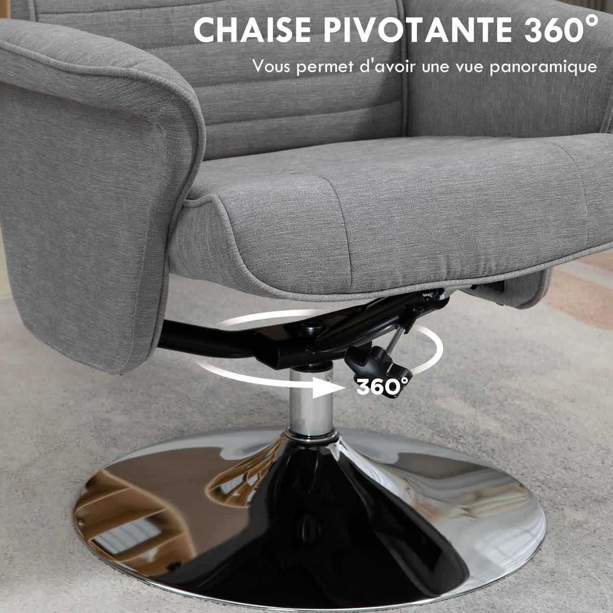 RELAXSESSEL DE-17369 135° neigbar, 360° drehbar mit Fußstütze Grau - Grau, Metall (71/104/69cm) - ComfortXL