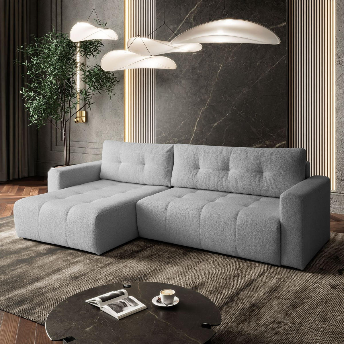 ECKSOFA ASTON mit Schlaffunktion und Bettkasten - Grau, Textil (261/143cm) - Lookway