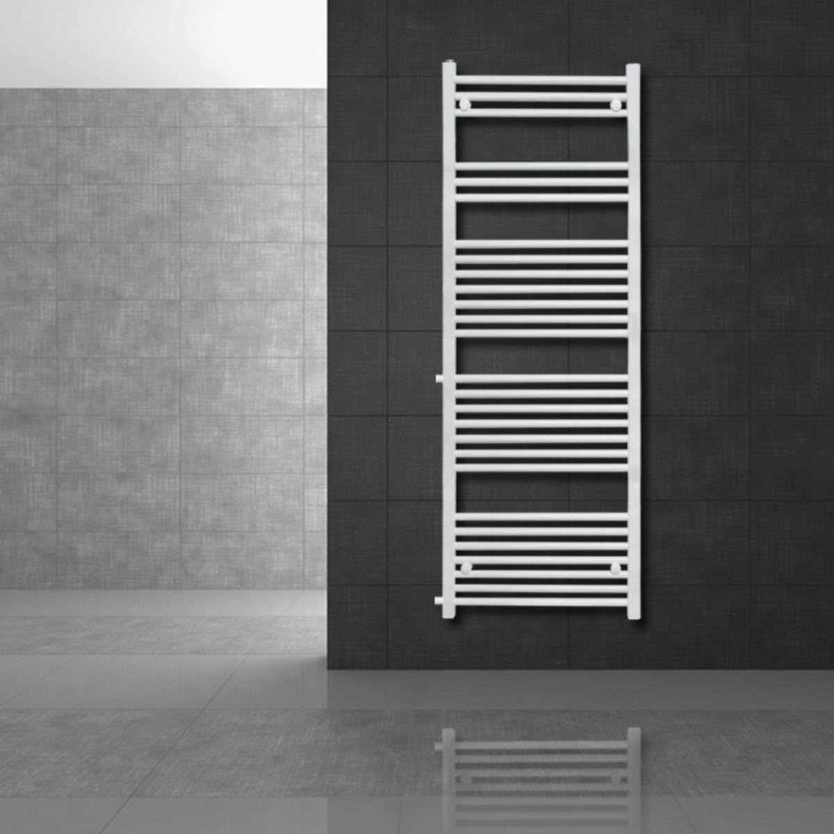 KOUPELNOVÝ radiátor Sahara 500 × 1600 mm, bílý, rovný, se sadou termostatického ventilu - bílá, kov (50/160/3cm) - LuxeBath