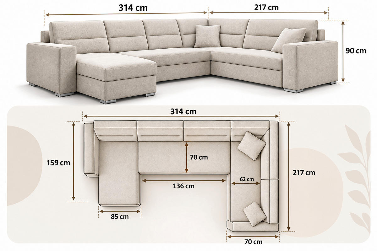 Wohnideebilder WOHNLANDSCHAFT CAPTAIN U-Form 314 cm mit hochwertigem ...