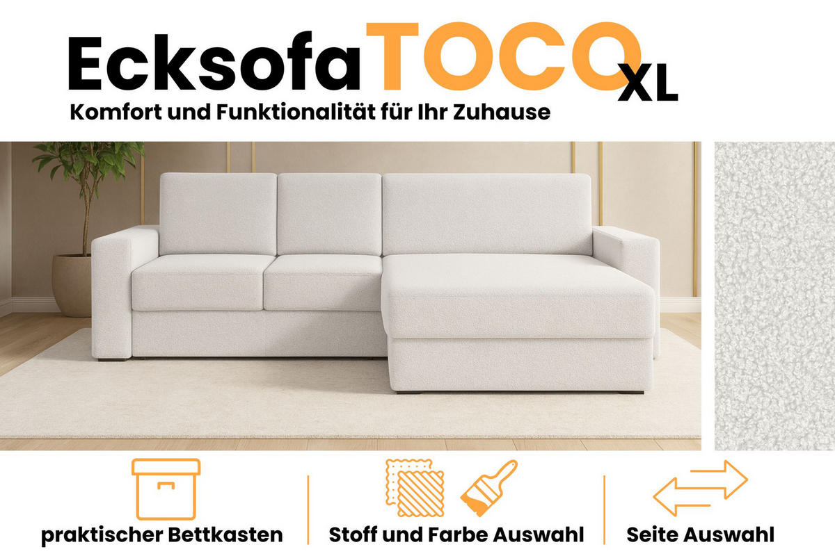 ECKSOFA TOCO XL 275/170 cm in Boucle Weiß rechts - Beige, Holz/Holzwerkstoff (275/170cm) - Deine Möbel 24