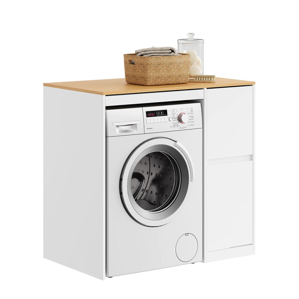 WASCHMASCHINENSCHRANK mit Wäschekorb Weiß 100x60x95 cm - Weiß, Holzwerkstoff (100/95/60cm) - SoBuy