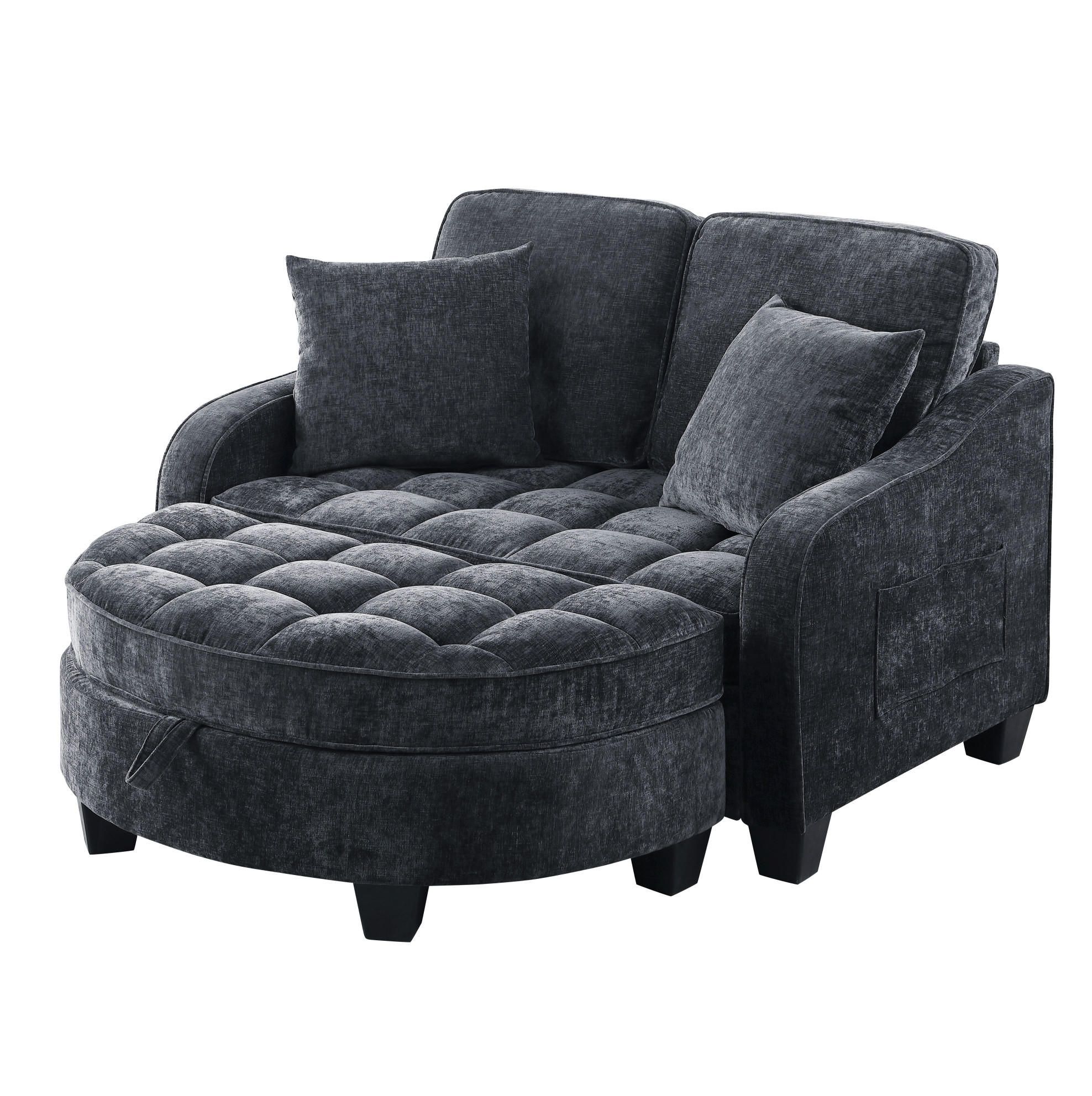 SOFA-BETT 132/129/93 cm aus Eukalyptusholz mit Aufbewahrungshocker Schwarz - Schwarz, Holz (129/93/132cm) - Modenvie