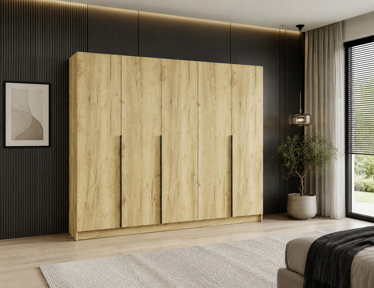KLEIDERSCHRANK Riva 250 - Craft Gold - - Goldfarben, Holzwerkstoff (250/215/42cm)