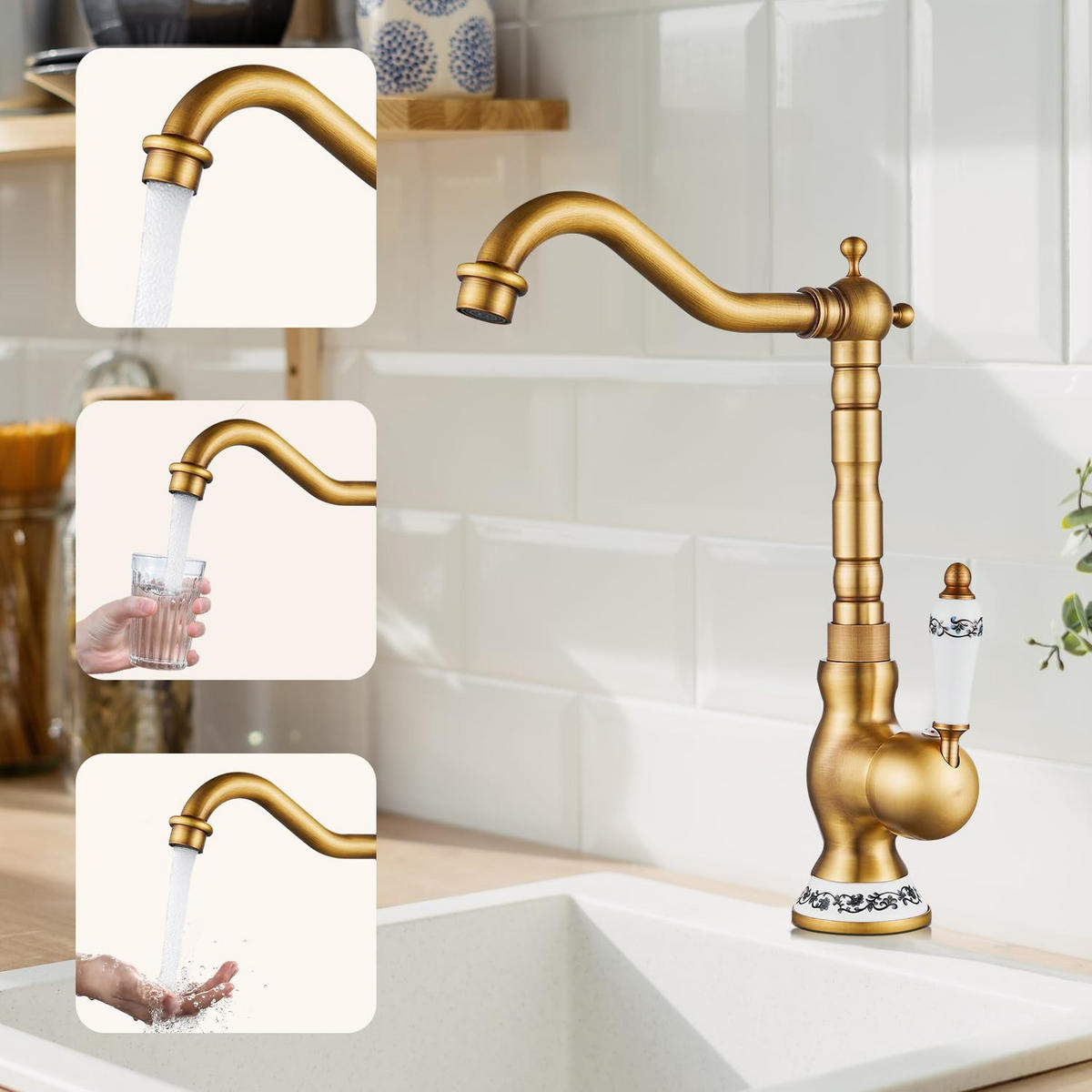 KÜCHENARMATURN, 36*23*7cm, gold, Keramik und elegantes Messingdesign. - Goldfarben, Metall (40/10/27cm) - Vallsero