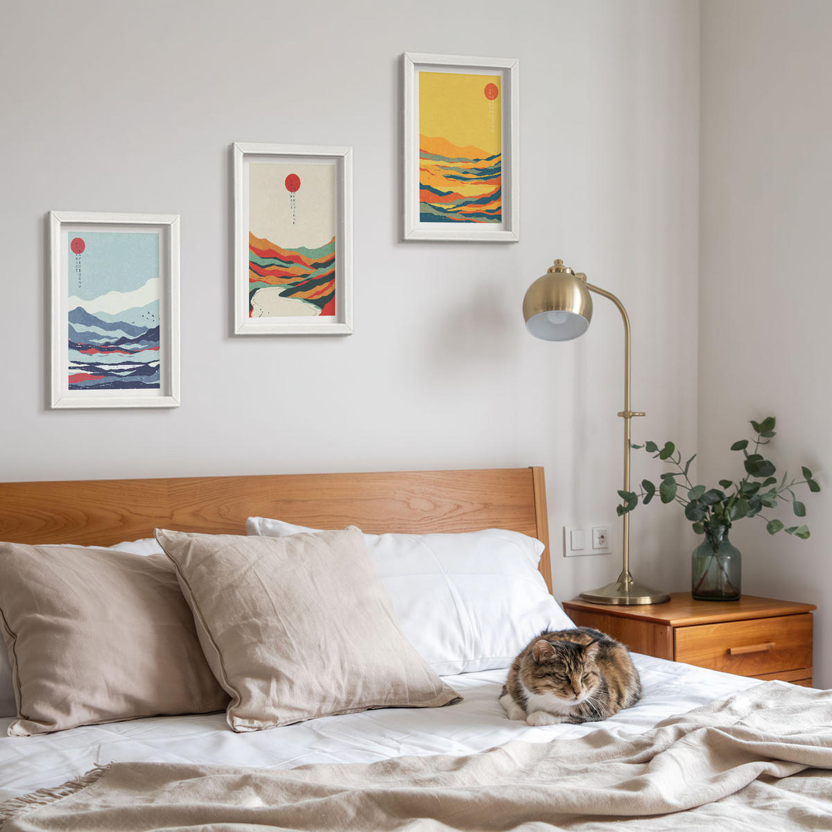 WANDBILDER 3er-Set - 20x30 cm Weißer Rahmen - Abstraktion von farbenfrohen Bergen und Flüssen - Weiß, Kunststoff (20/30cm) - ArtPrintCave