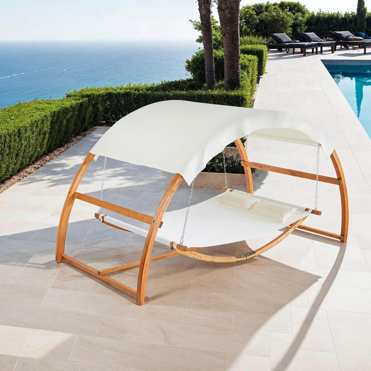 HÄNGEMATTE Locarno, Belastbarkeit 250 kg, 328 x 160 x 171,5 cm, teak - Teakfarben, Holz (160/171.5/328cm) - tectake