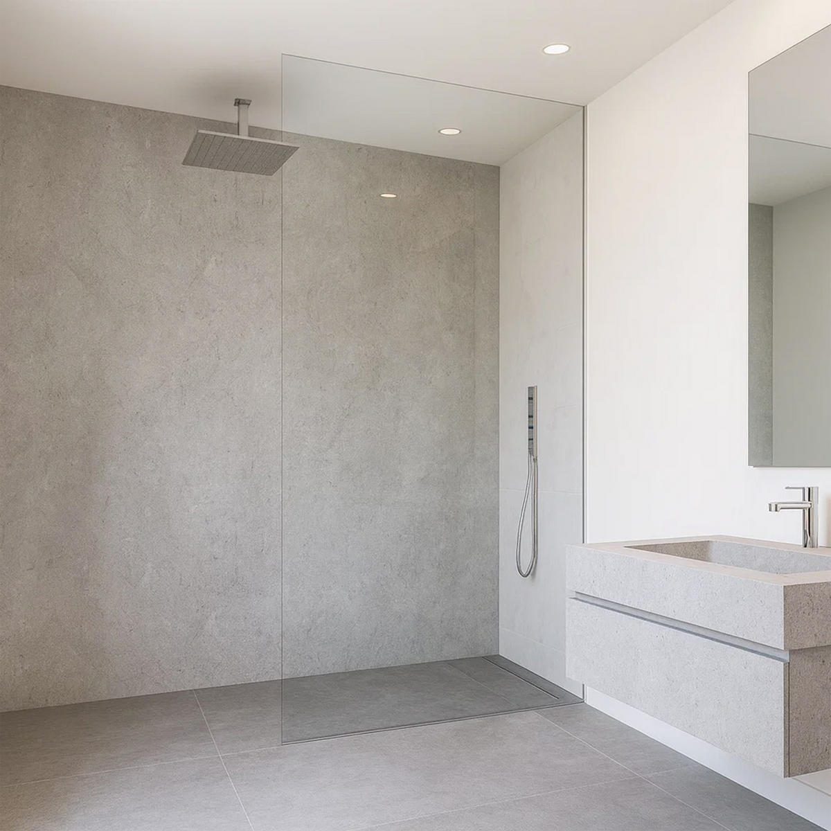 SADA SPRCHOVÉ ZADNÍ STĚNY 4 DÍLY Bladel - světle šedá, plast (60/120/0.3cm) - [neu.haus]