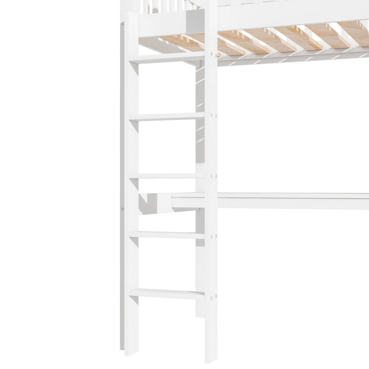 HOCHBETT aus Kiefer und MDF 90x200 cm Weiß mit Schreibtisch, Kleiderschrank, 3 Schubladen und Treppe - Weiß, Holz (90/200cm) - Modfu