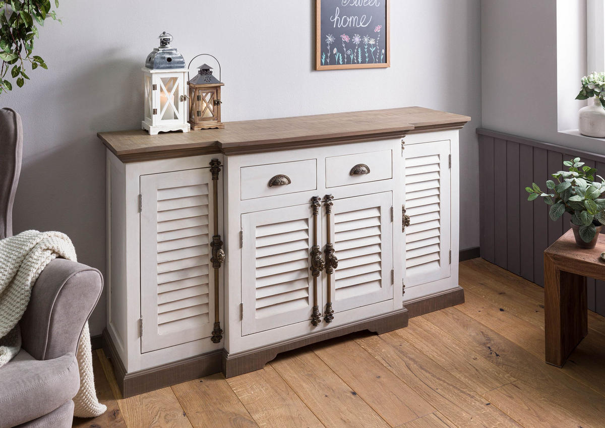 SIDEBOARD Mango 160x45x90 weiß lackiert TOULOUSE #108 - Weiß, Holz (160/90/45cm) - Massivmoebel24