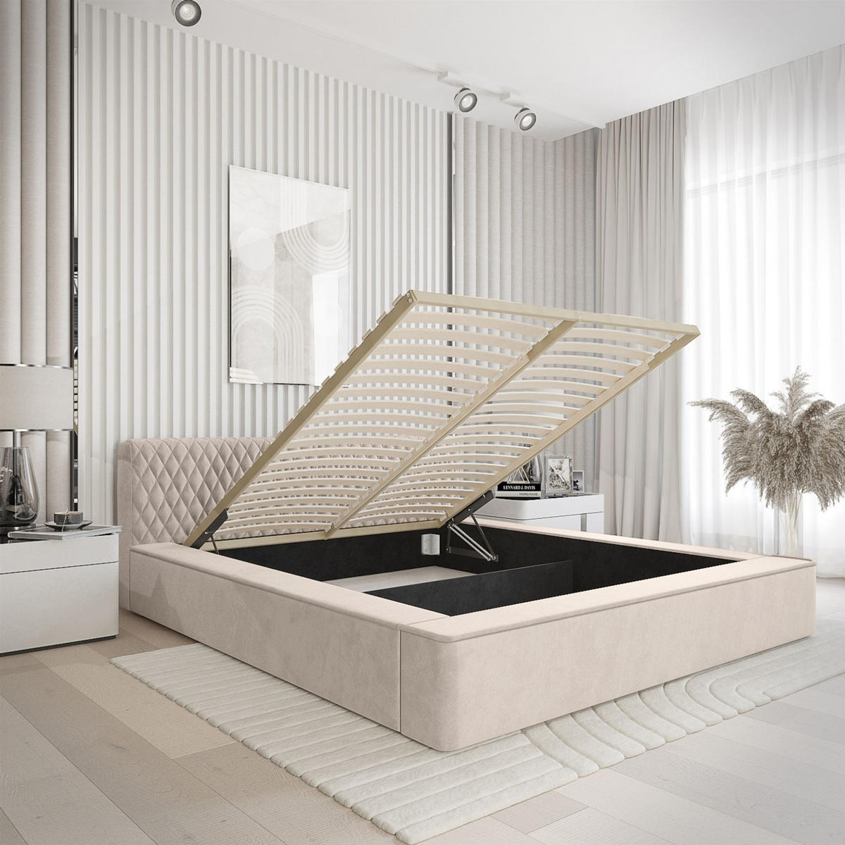 POLSTERBETT Norfolk Stoff Ditra - Beige, Holzwerkstoff/Textil (160/200cm) - Fun Möbel