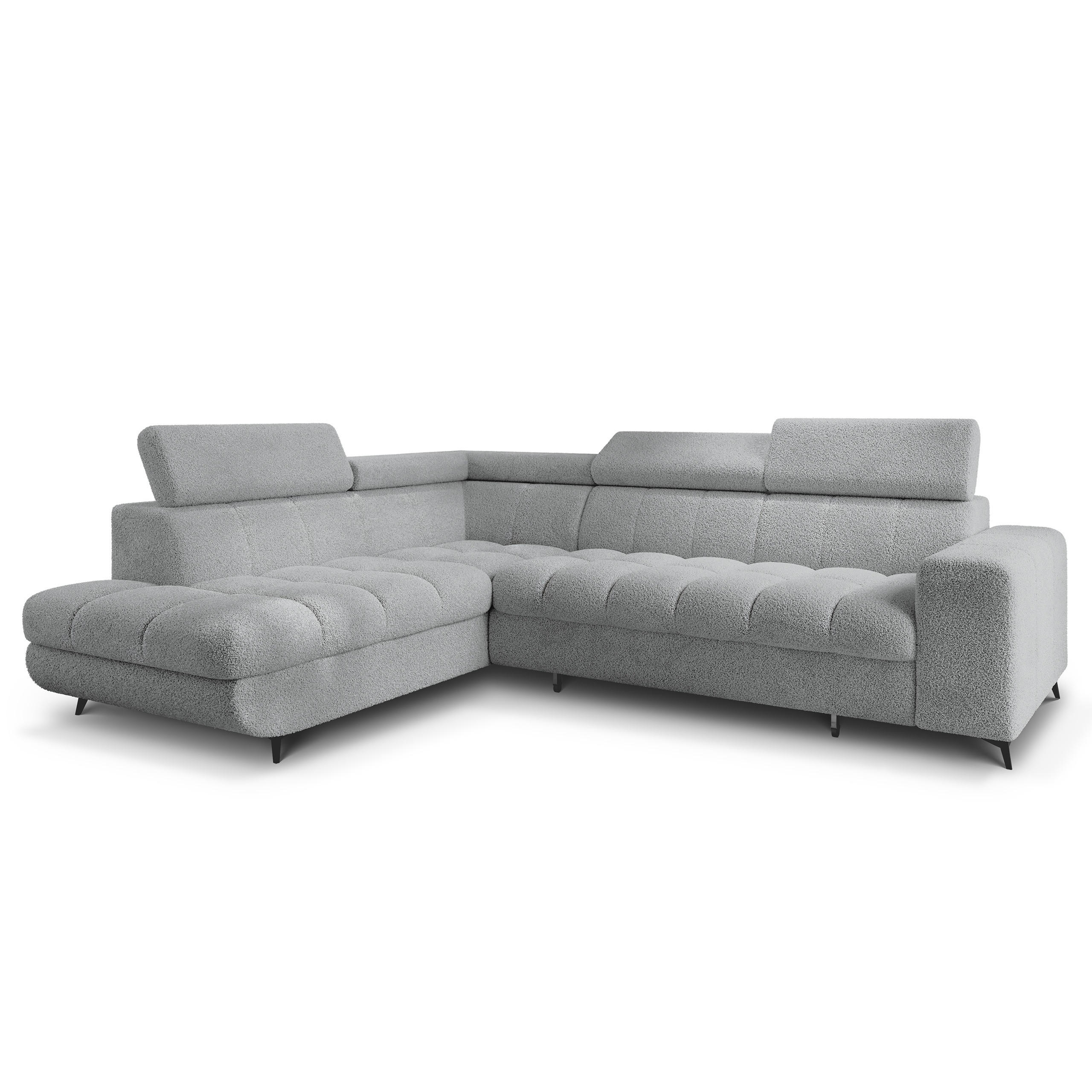 ECKSOFA MORIVA Q L-S Hellgrau Boucle-Stoff mit Schlaffunktion - Hellgrau, Holzwerkstoff/Textil (253/190cm) - MASSENO