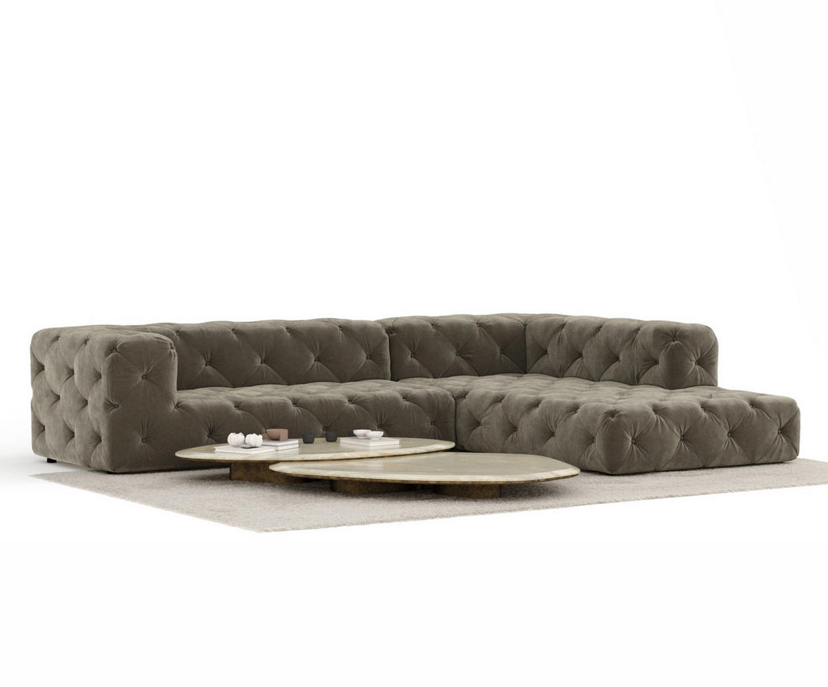 ECKSOFA Cosimo Taupe Samtstoff - Taupe/Schwarz, Holz/Holzwerkstoff (325/228cm) - Maison de Reve